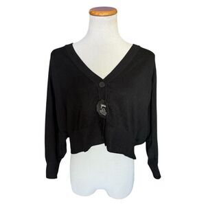 NWT Womens Joanie Clothing Nesh V-Neck Cropped Cardigan in Tap Shoe Black Sz XL